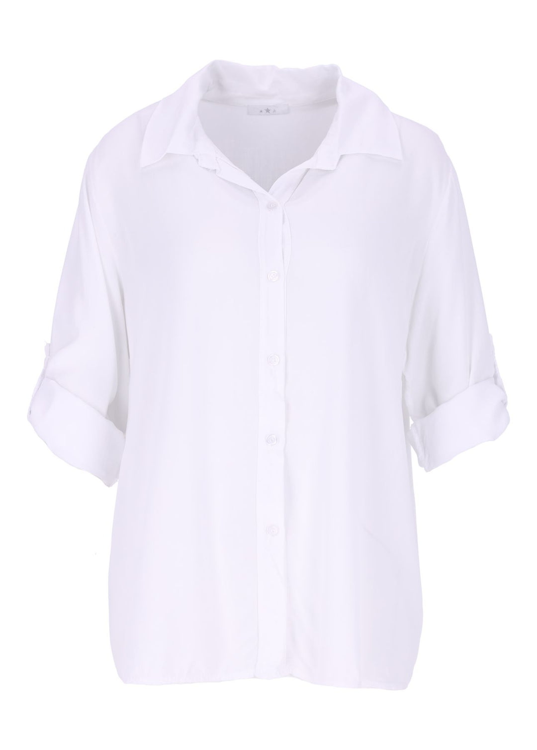 Damen Bluse mit Stehkragen und Knopfleiste – Bianco
