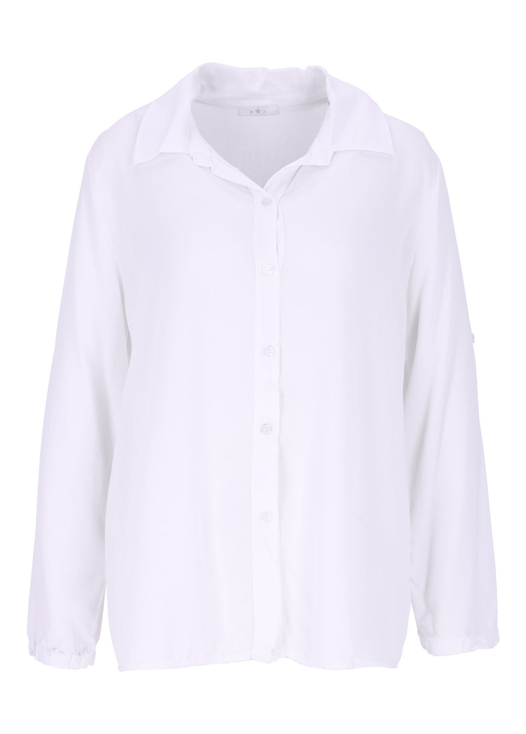 Damen Bluse mit Stehkragen und Knopfleiste – Bianco