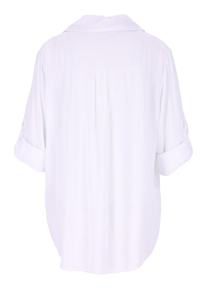 Damen Bluse mit Stehkragen und Knopfleiste – Bianco