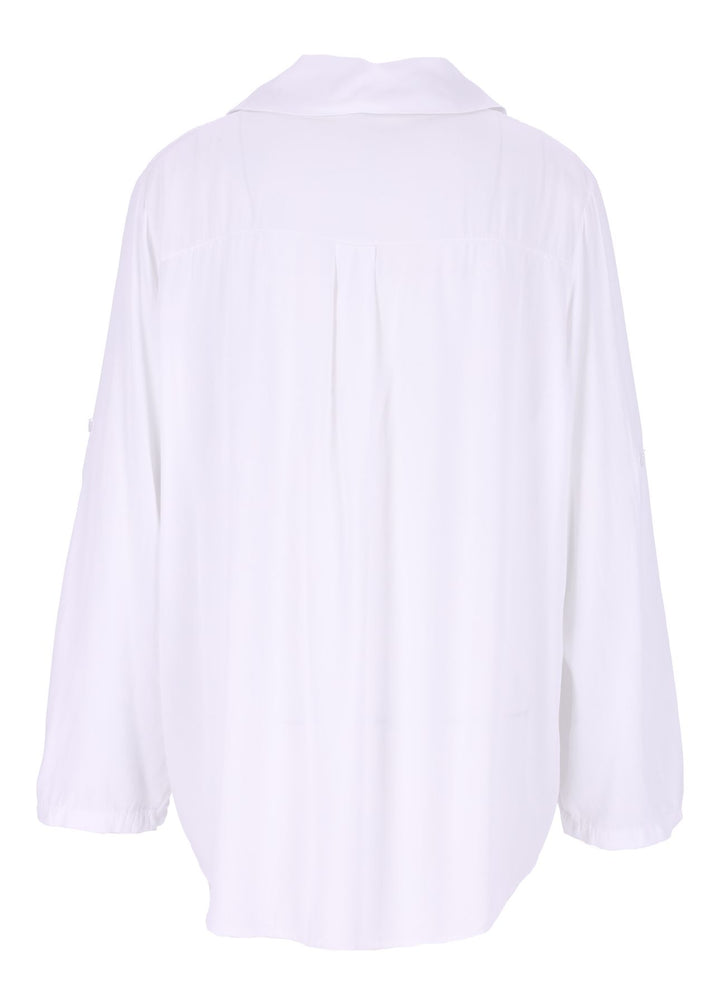 Damen Bluse mit Stehkragen und Knopfleiste – Bianco