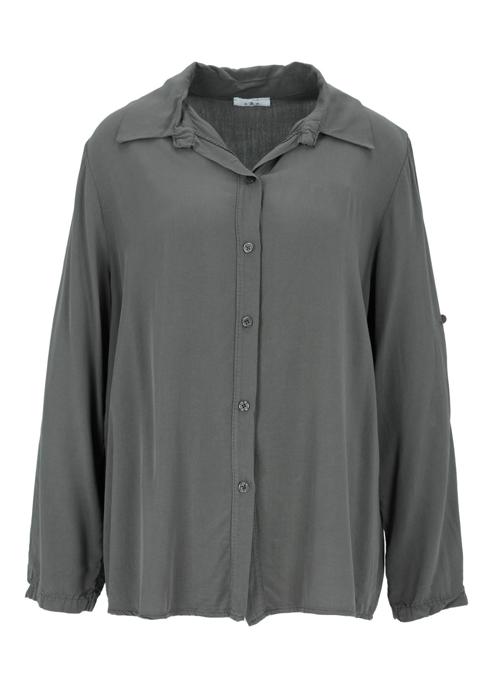 Damen Bluse mit Stehkragen und Knopfleiste – Militärgrün