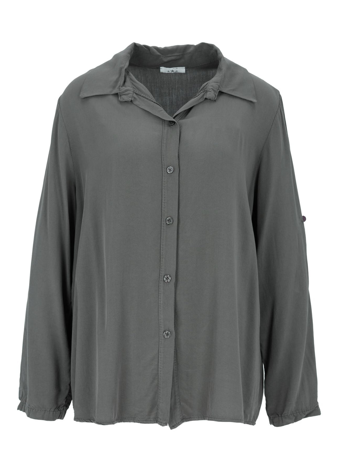 Damen Bluse mit Stehkragen und Knopfleiste – Militärgrün
