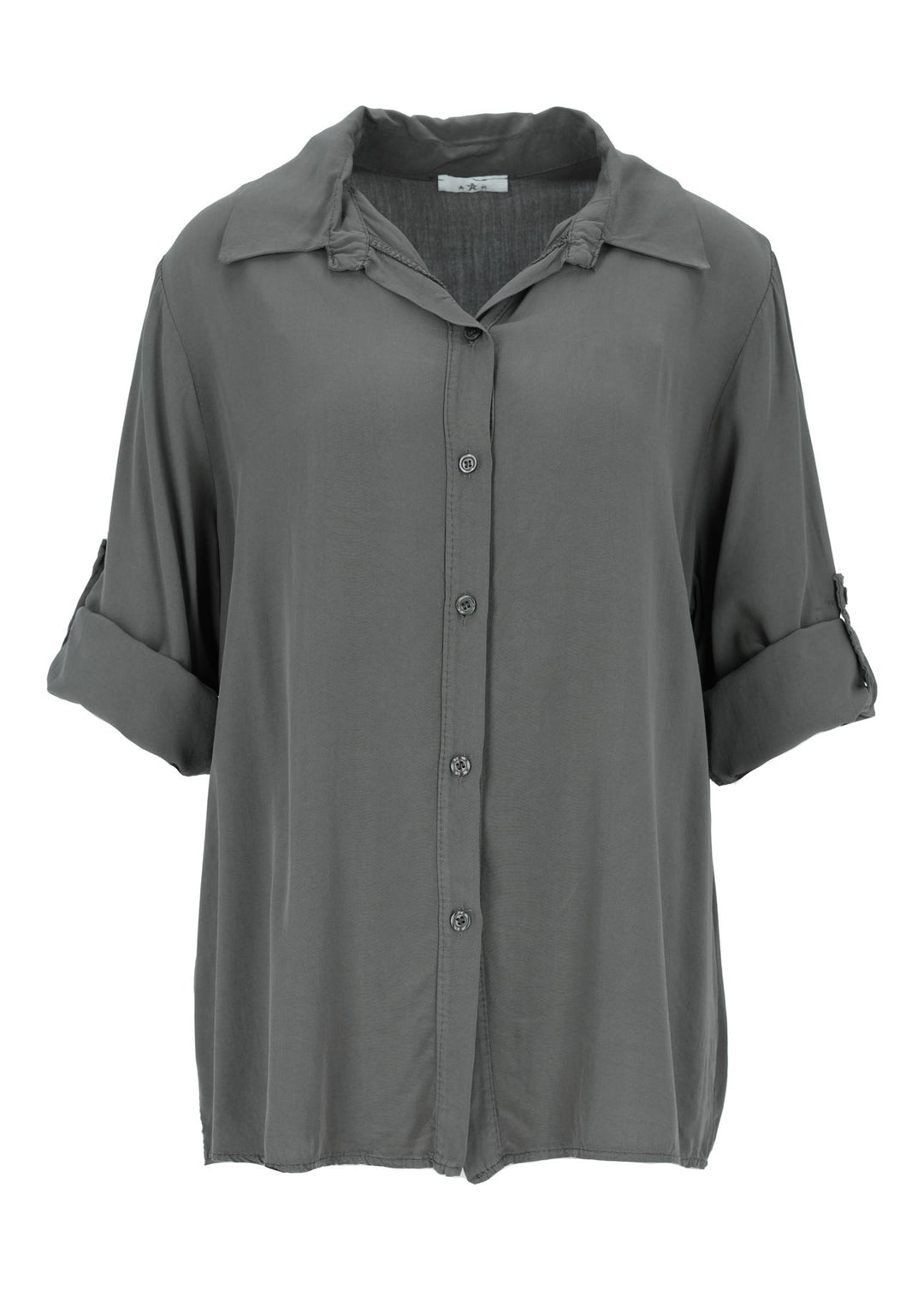 Damen Bluse mit Stehkragen und Knopfleiste – Militärgrün
