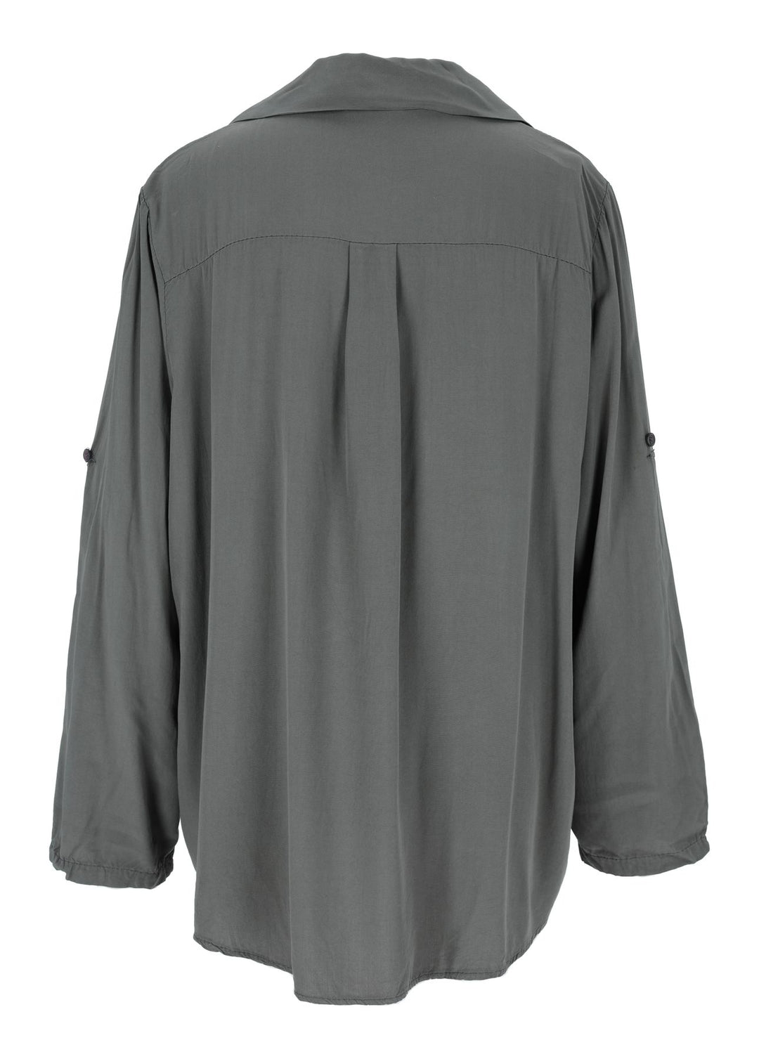 Damen Bluse mit Stehkragen und Knopfleiste – Militärgrün