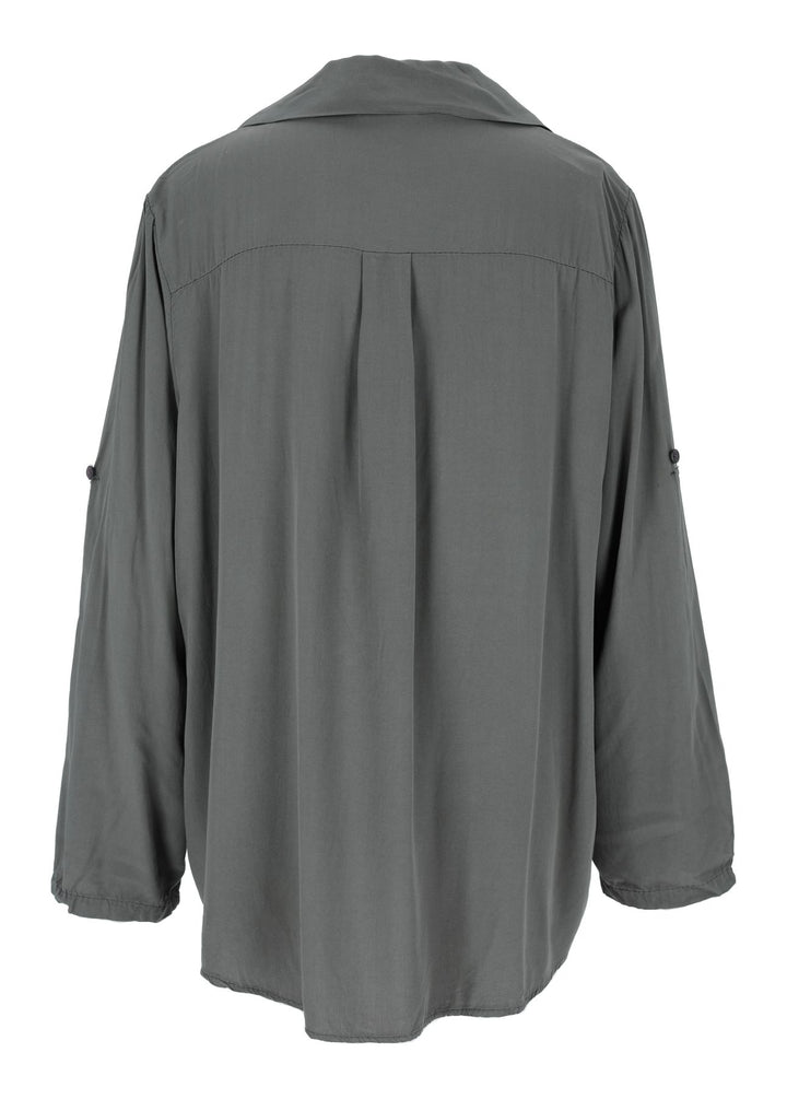 Damen Bluse mit Stehkragen und Knopfleiste – Militärgrün