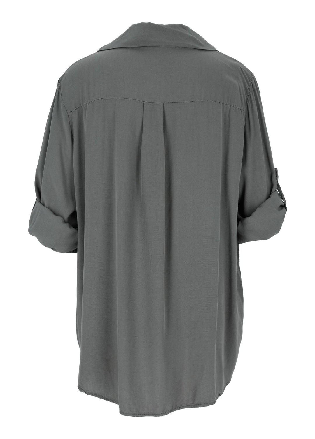 Damen Bluse mit Stehkragen und Knopfleiste – Militärgrün