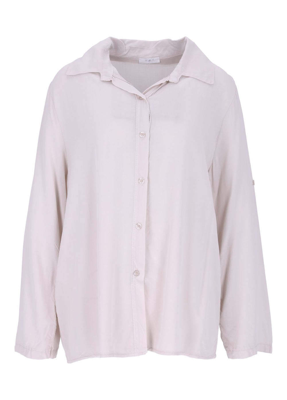 Damen Bluse mit Stehkragen und Knopfleiste – Beige