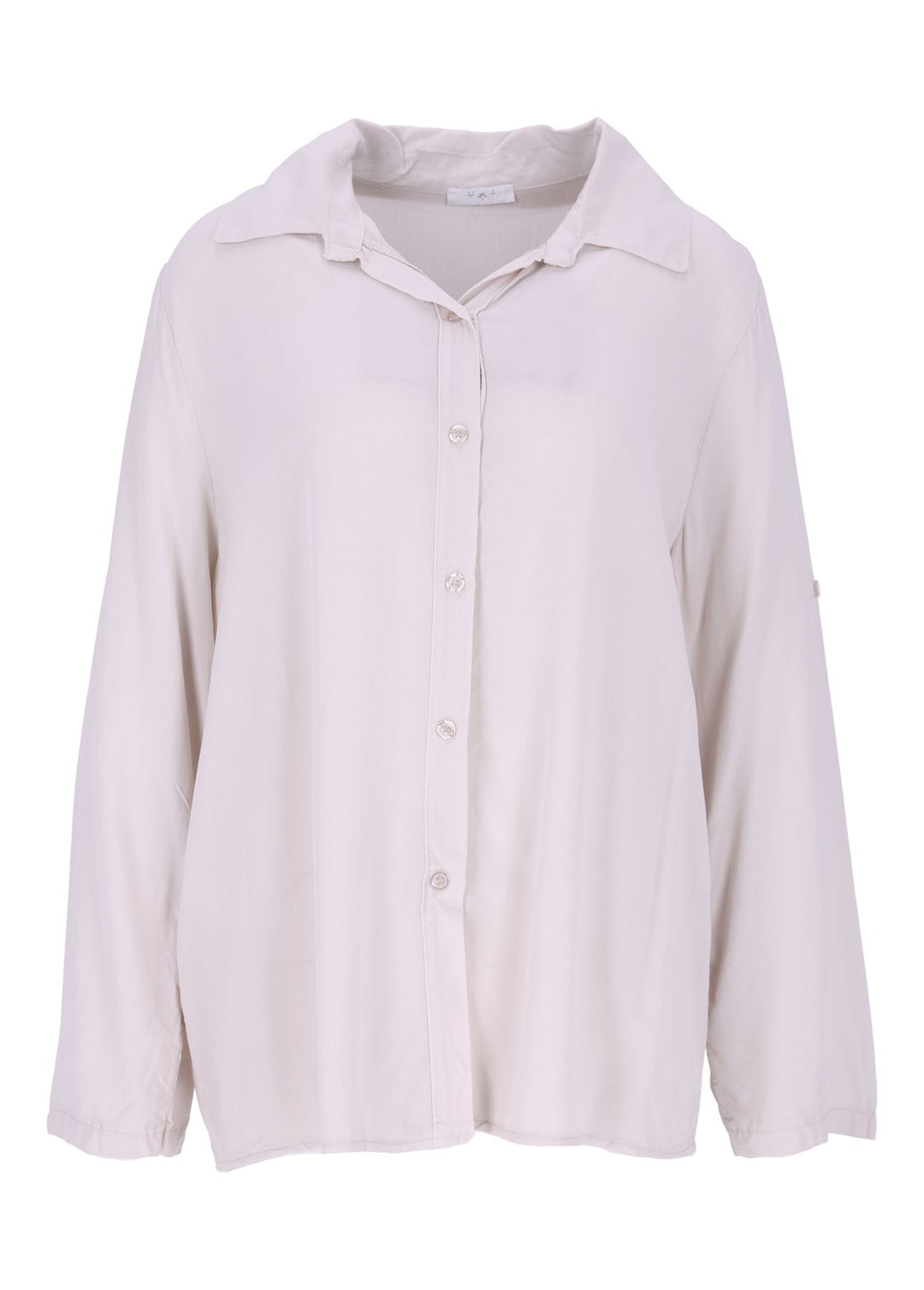 Damen Bluse mit Stehkragen und Knopfleiste – Beige