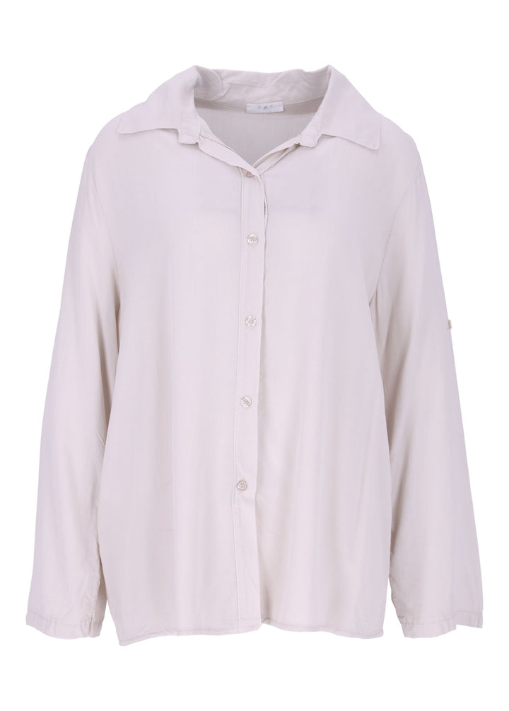 Damen Bluse mit Stehkragen und Knopfleiste – Beige