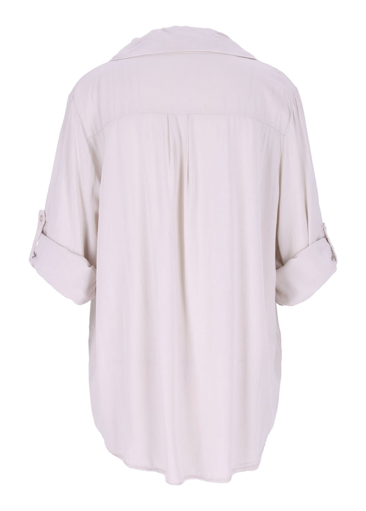 Damen Bluse mit Stehkragen und Knopfleiste – Beige