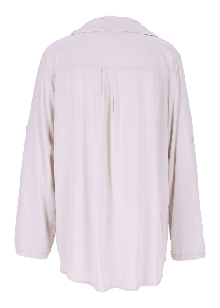 Damen Bluse mit Stehkragen und Knopfleiste – Beige