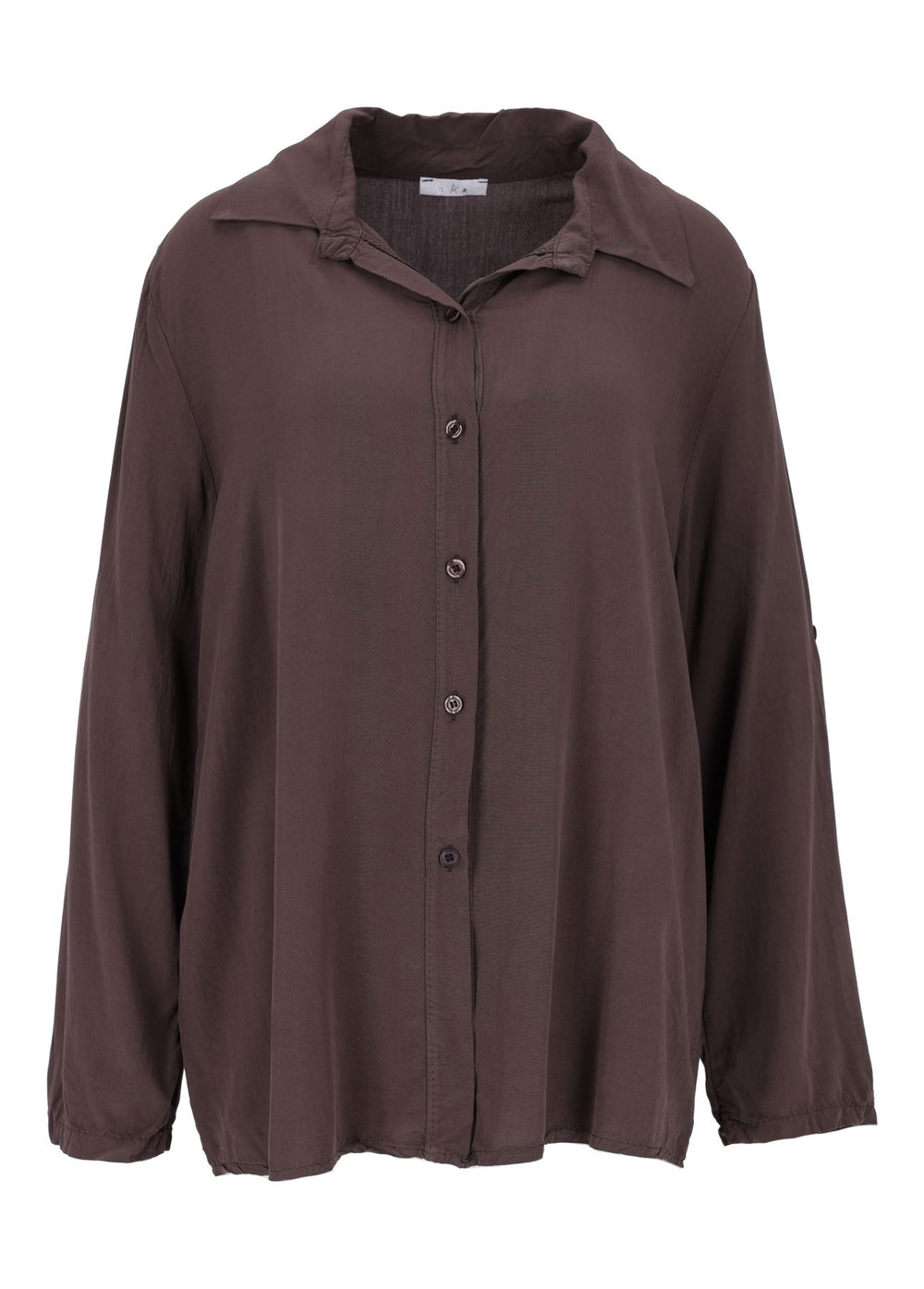 Damen Bluse mit Stehkragen und Knopfleiste – Braun