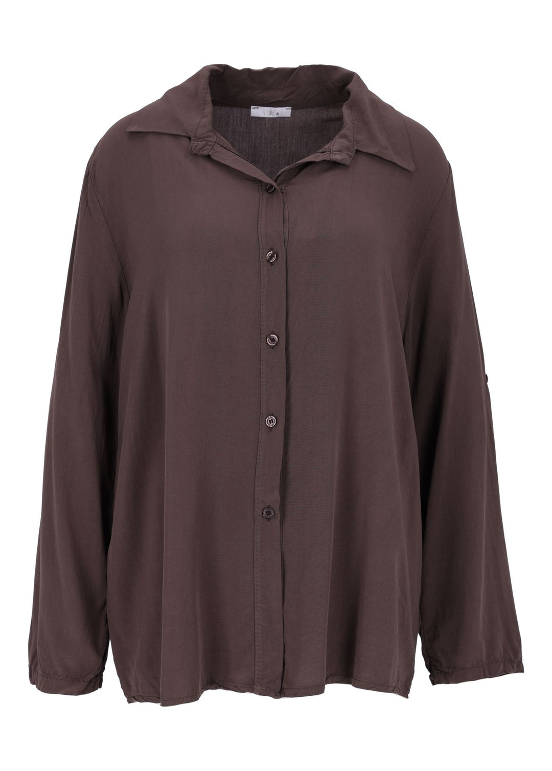 Damen Bluse mit Stehkragen und Knopfleiste – Braun