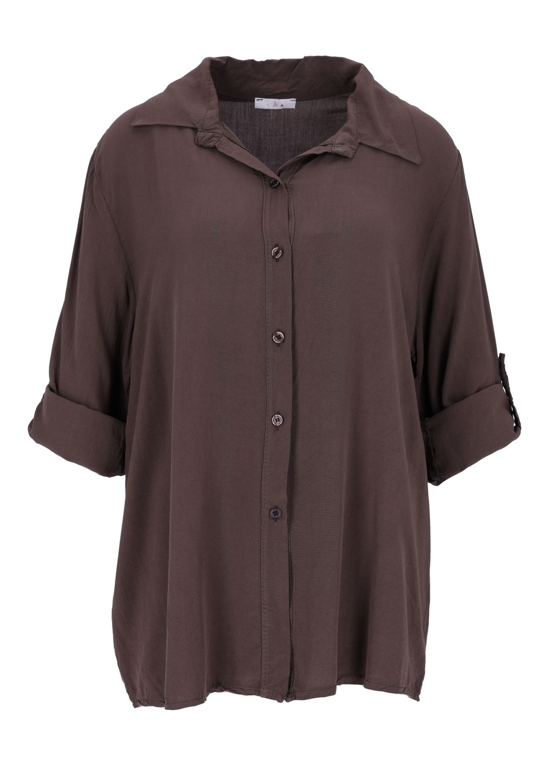 Damen Bluse mit Stehkragen und Knopfleiste – Braun