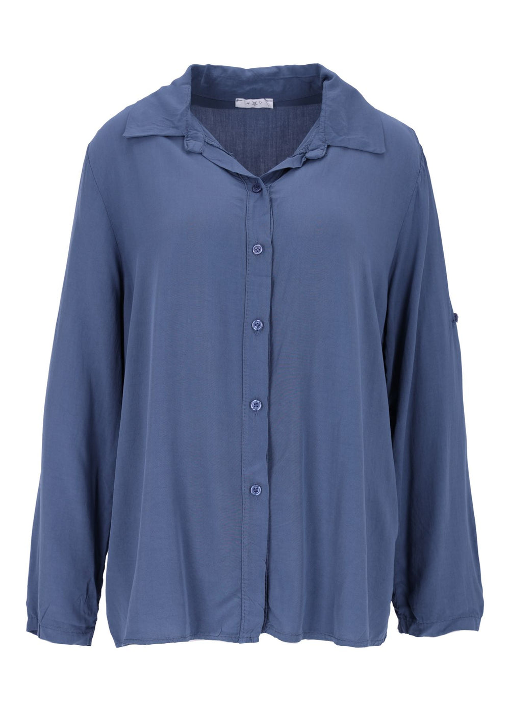 Damen Bluse mit Stehkragen und Knopfleiste – Blue Jeans