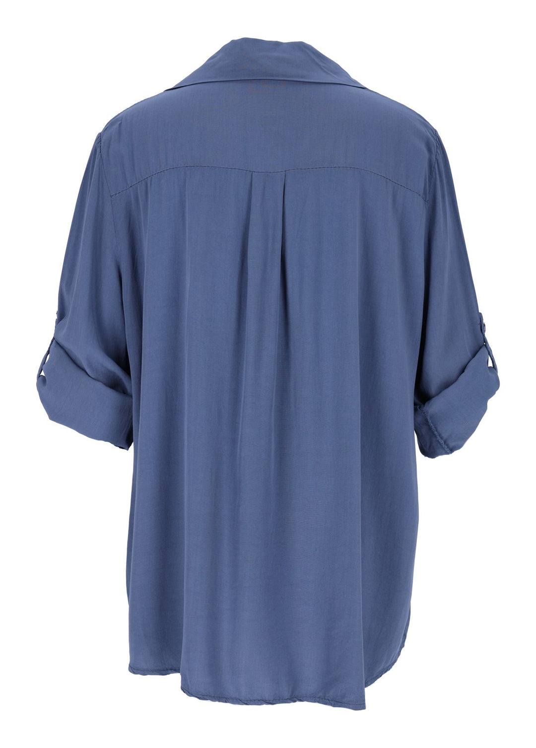 Damen Bluse mit Stehkragen und Knopfleiste – Blue Jeans