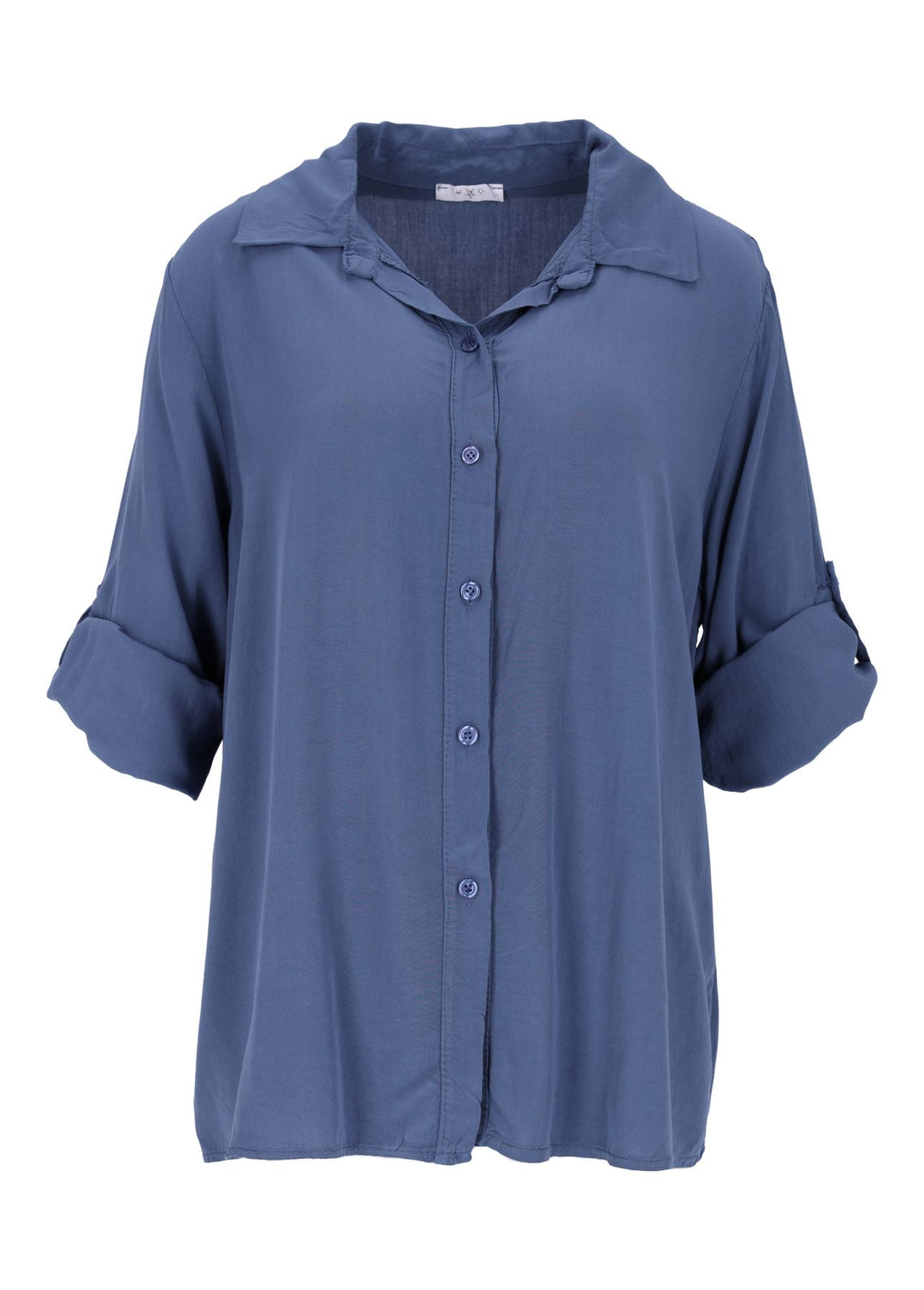 Damen Bluse mit Stehkragen und Knopfleiste – Blue Jeans