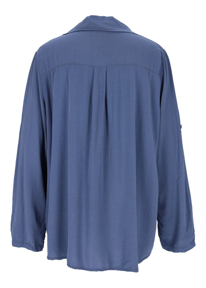 Damen Bluse mit Stehkragen und Knopfleiste – Blue Jeans