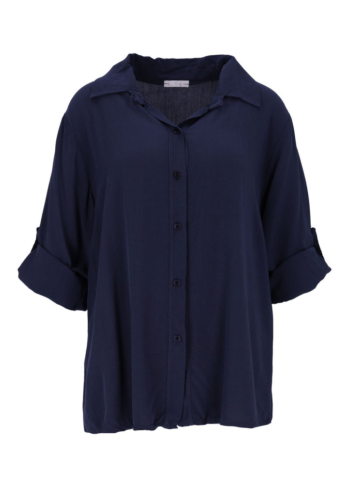 Damen Bluse mit Stehkragen und Knopfleiste – Blue Scuro