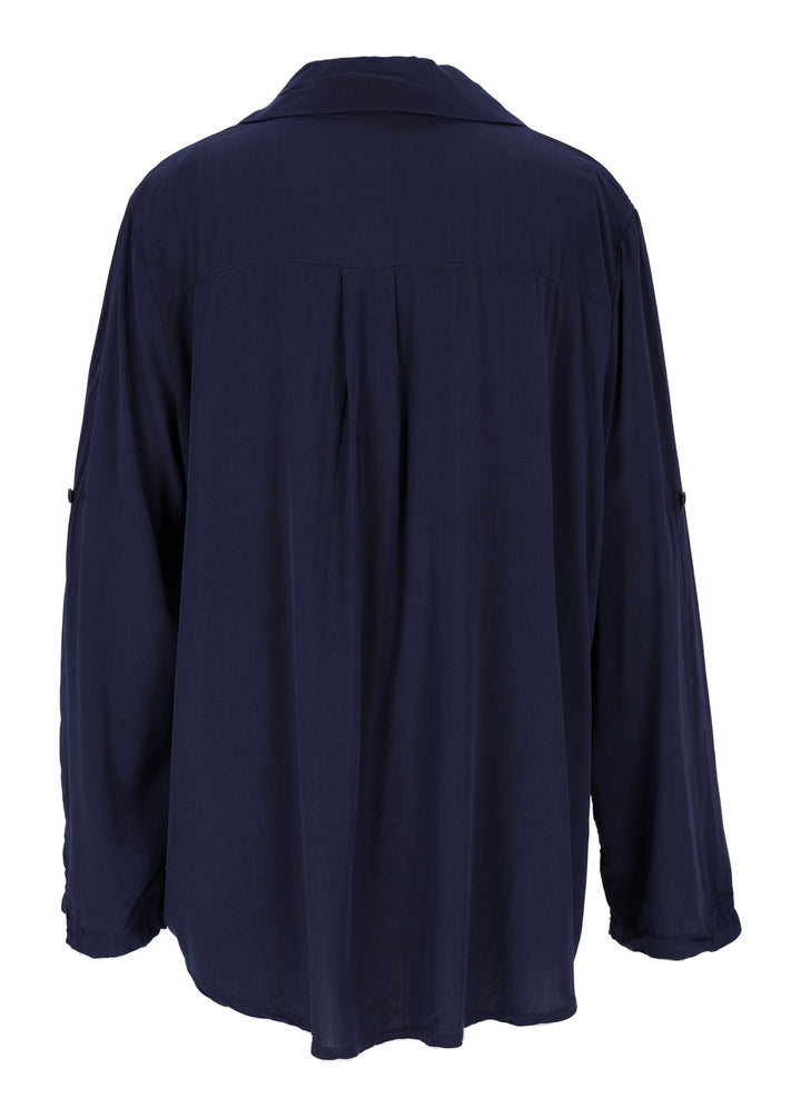 Damen Bluse mit Stehkragen und Knopfleiste – Blue Scuro