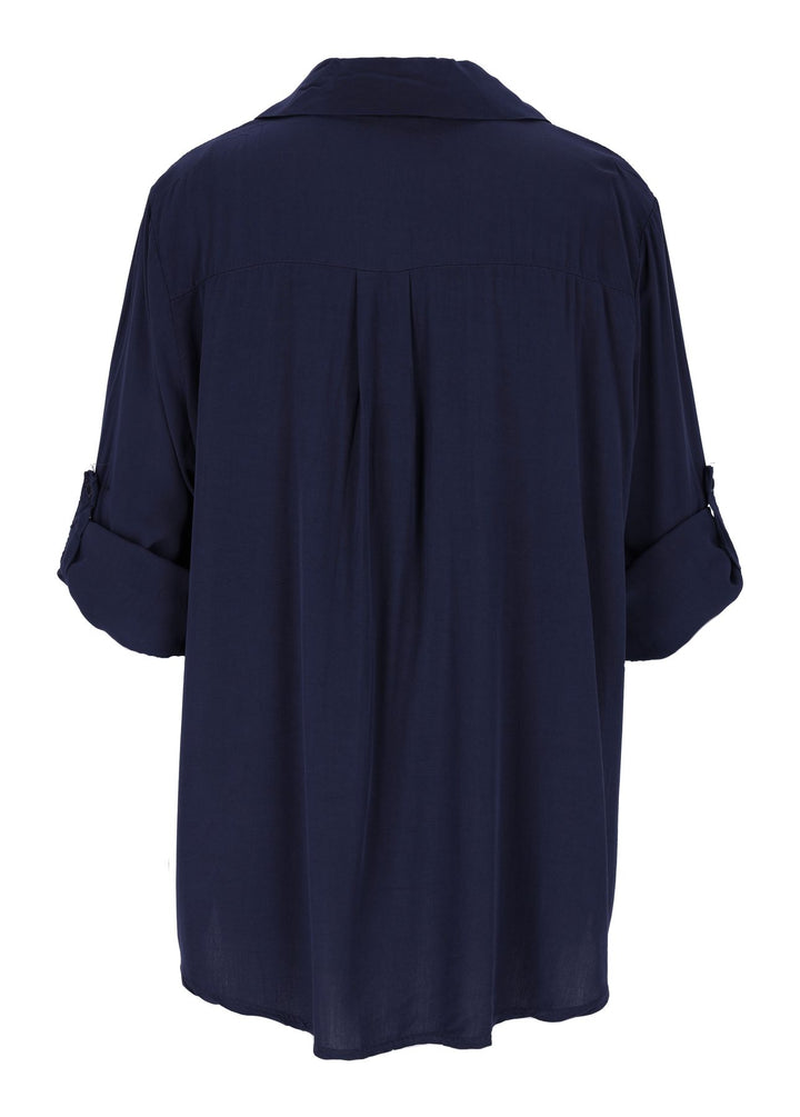 Damen Bluse mit Stehkragen und Knopfleiste – Blue Scuro