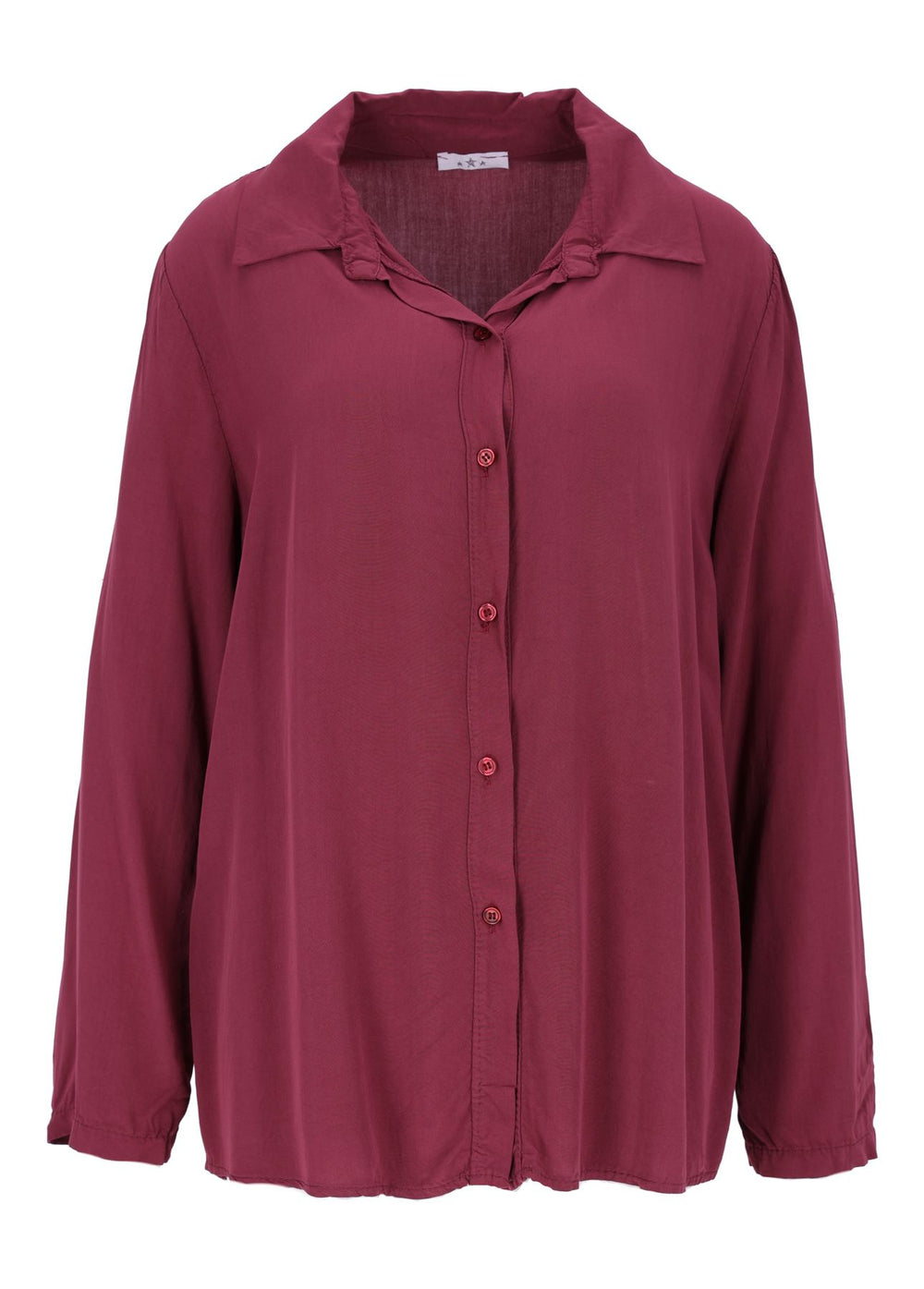 Damen Bluse mit Stehkragen und Knopfleiste – Bordeaux
