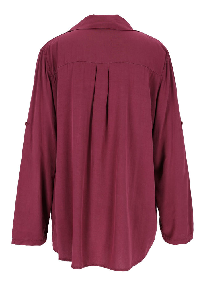 Damen Bluse mit Stehkragen und Knopfleiste – Bordeaux