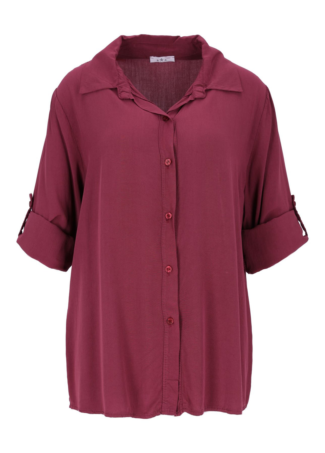 Damen Bluse mit Stehkragen und Knopfleiste – Bordeaux