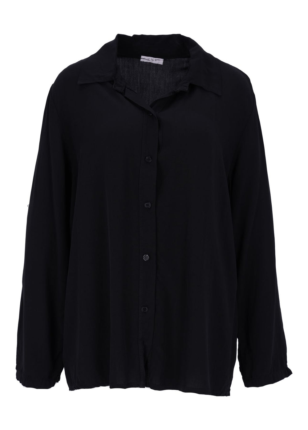 Damen Bluse mit Stehkragen und Knopfleiste – Schwarz