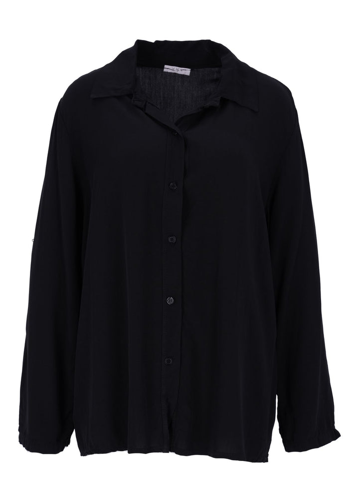 Damen Bluse mit Stehkragen und Knopfleiste – Schwarz