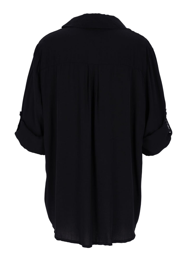 Damen Bluse mit Stehkragen und Knopfleiste – Schwarz