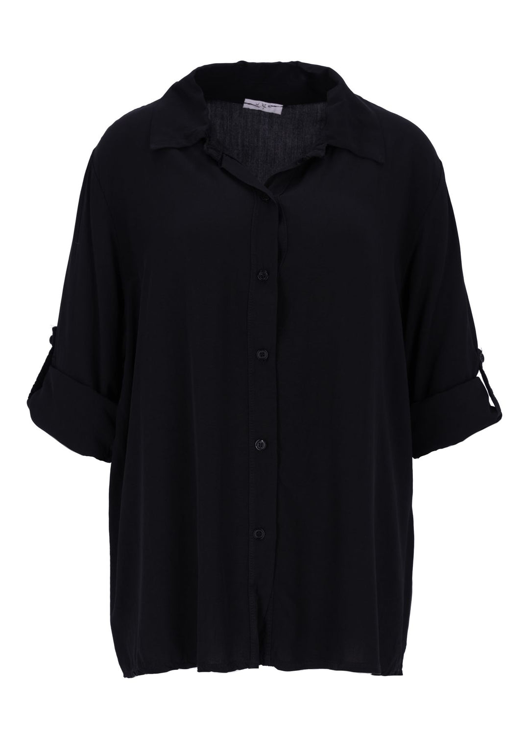 Damen Bluse mit Stehkragen und Knopfleiste – Schwarz