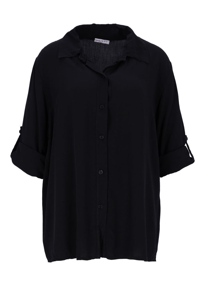 Damen Bluse mit Stehkragen und Knopfleiste – Schwarz