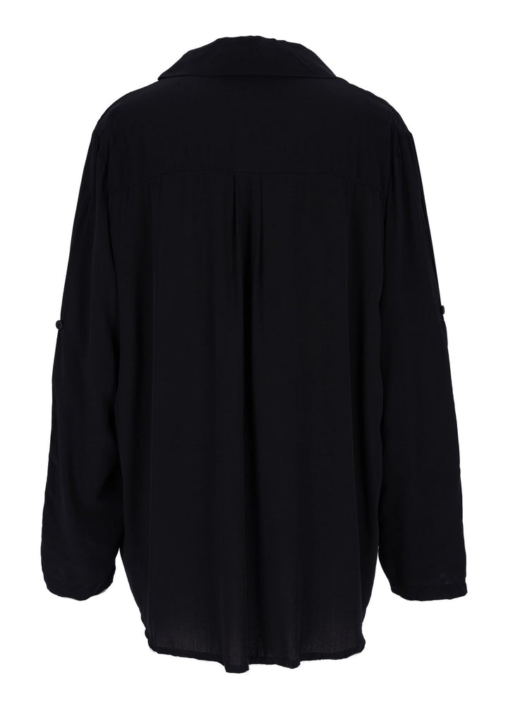 Damen Bluse mit Stehkragen und Knopfleiste – Schwarz