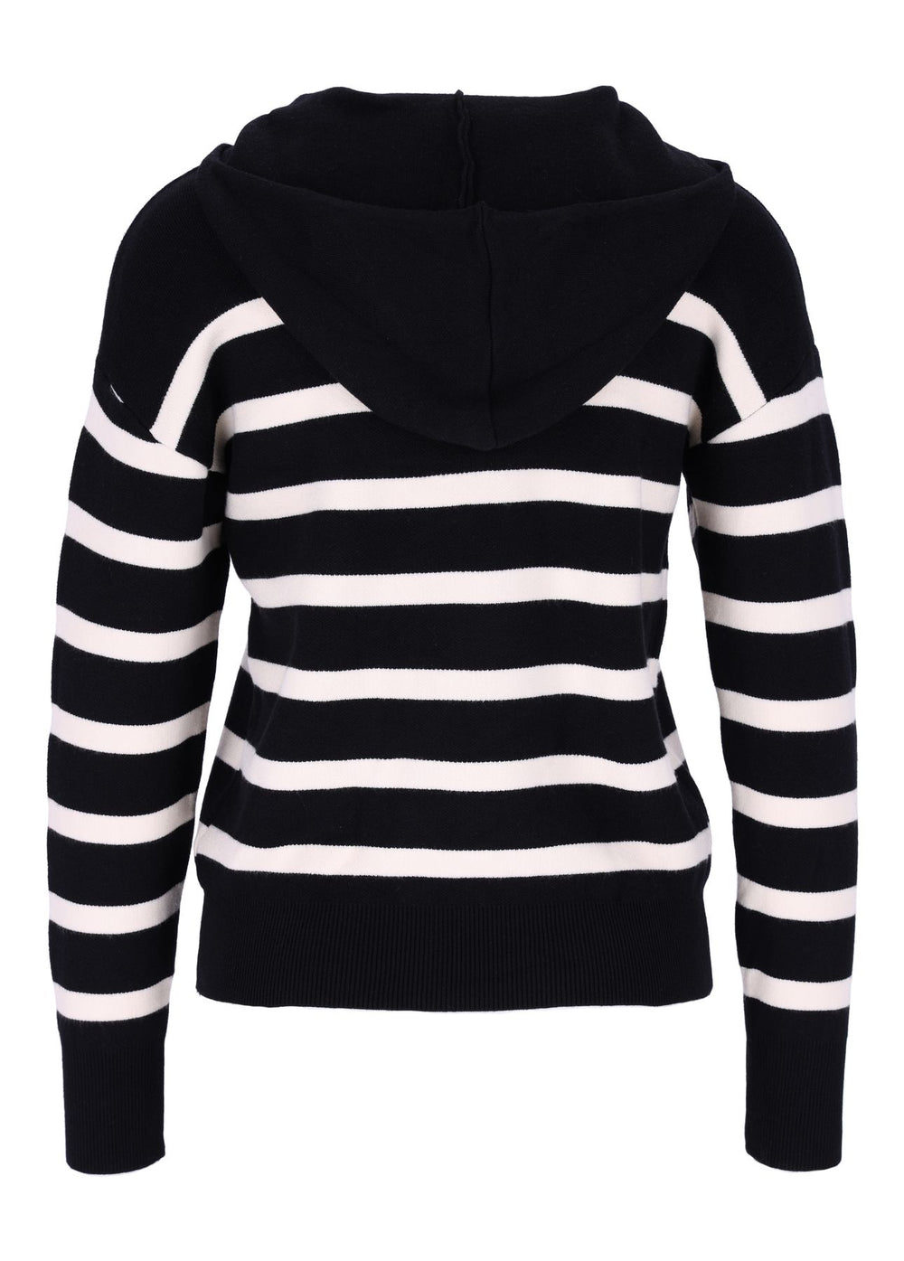Damen Strickpullover mit Kapuze und Blockstreifen – Schwarz