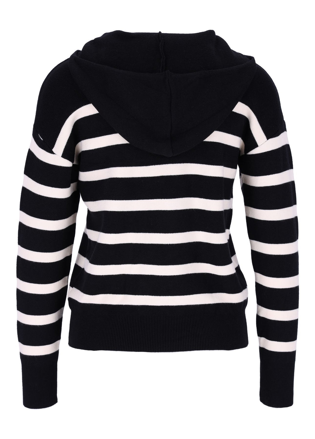 Damen Strickpullover mit Kapuze und Blockstreifen – Schwarz