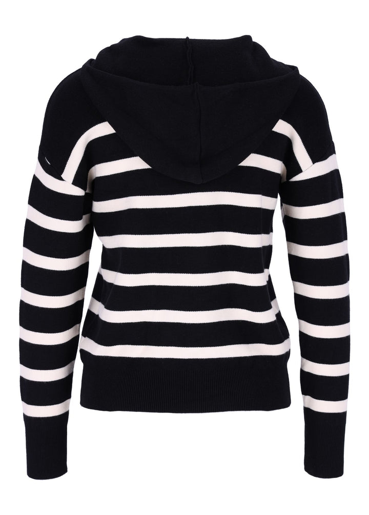 Damen Strickpullover mit Kapuze und Blockstreifen – Schwarz