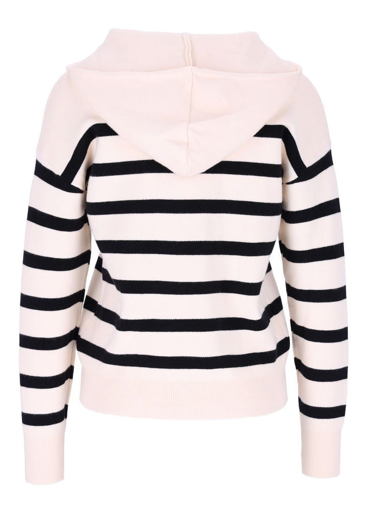 Damen Strickpullover mit Kapuze und Blockstreifen – Beige