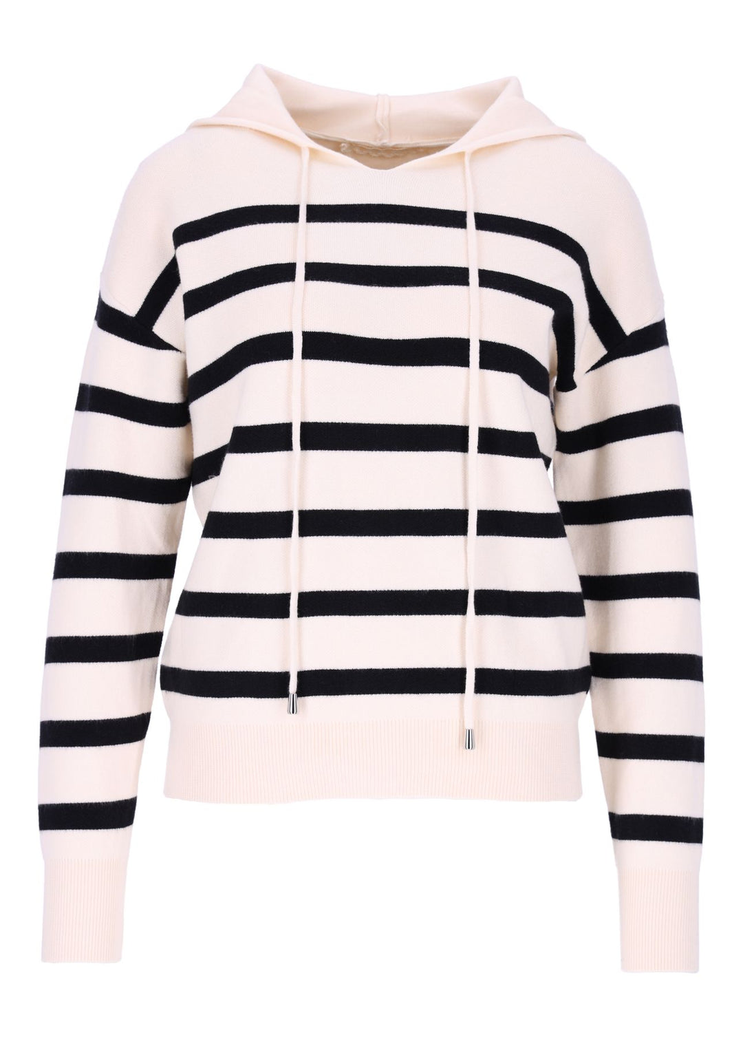 Damen Strickpullover mit Kapuze und Blockstreifen – Beige