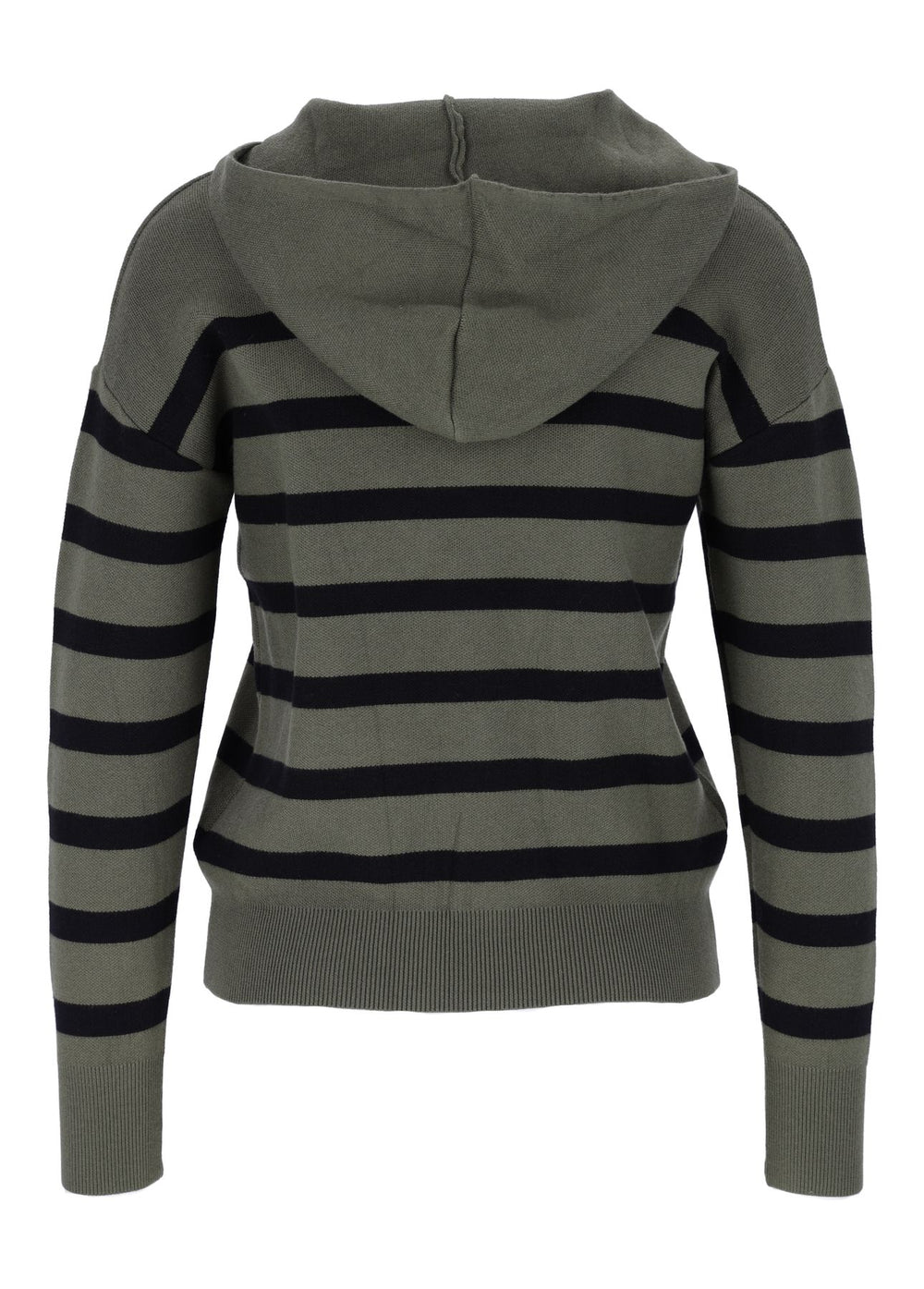 Damen Strickpullover mit Kapuze und Blockstreifen – Khaki