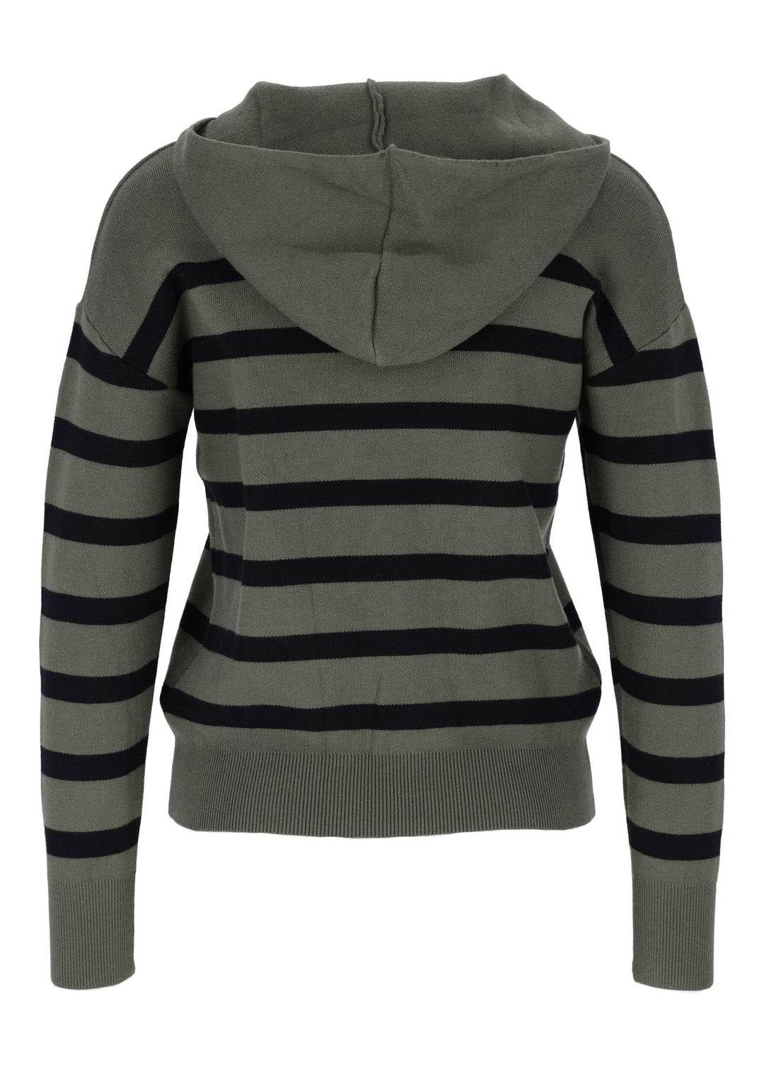 Damen Strickpullover mit Kapuze und Blockstreifen – Khaki