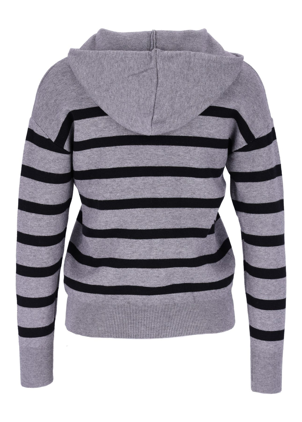 Damen Strickpullover mit Kapuze und Blockstreifen – Grau