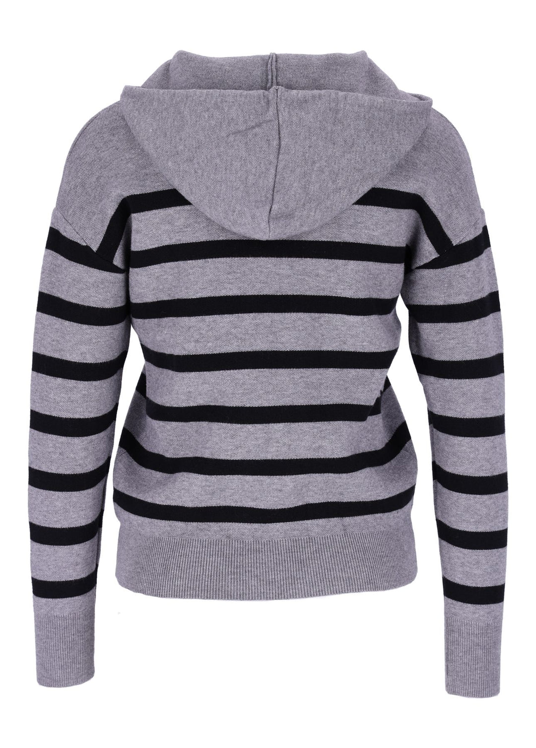 Damen Strickpullover mit Kapuze und Blockstreifen – Grau