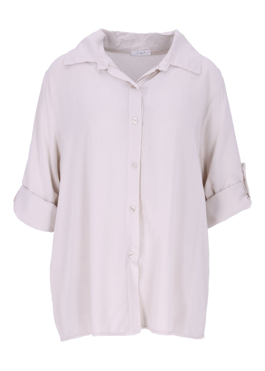 Damen Bluse mit Stehkragen und Knopfleiste – Beige