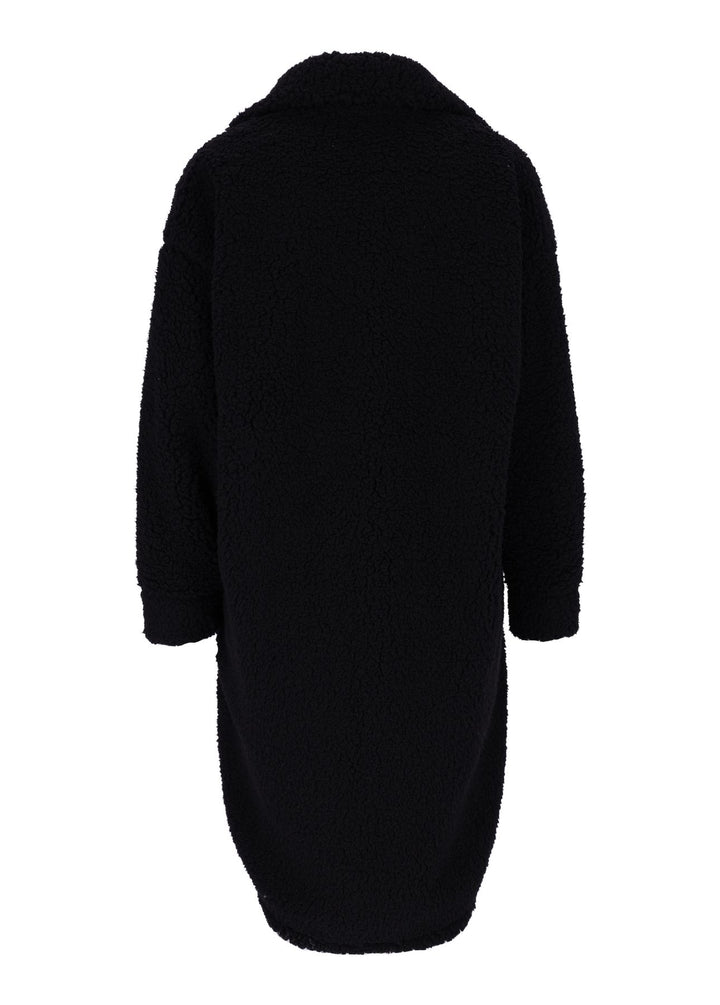Damen Teddy Blusenjacke mit Stehkragen und Brusttaschen – Schwarz