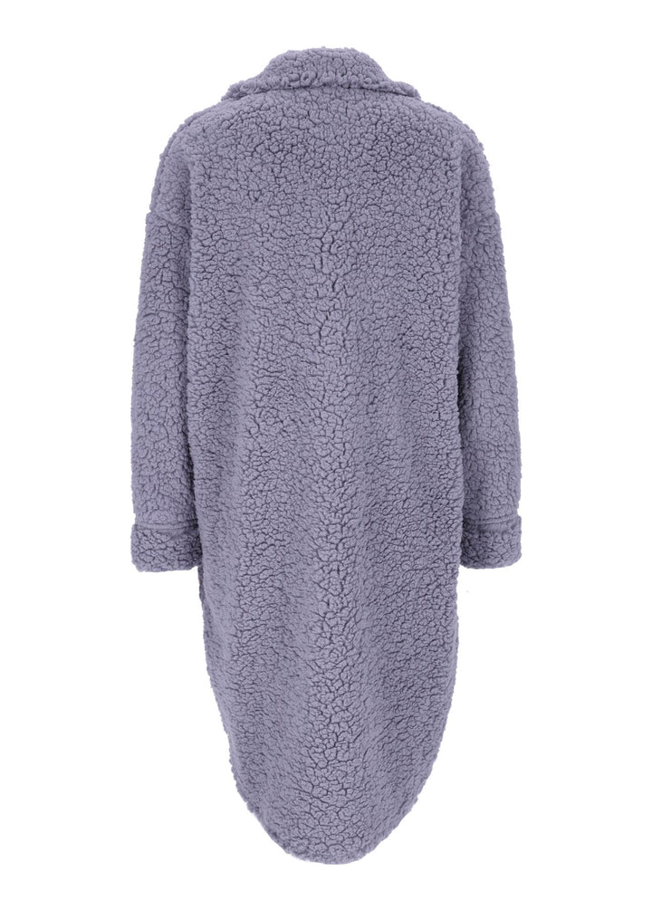 Damen Teddy Blusenjacke mit Stehkragen und Brusttaschen – Dunkelgrau