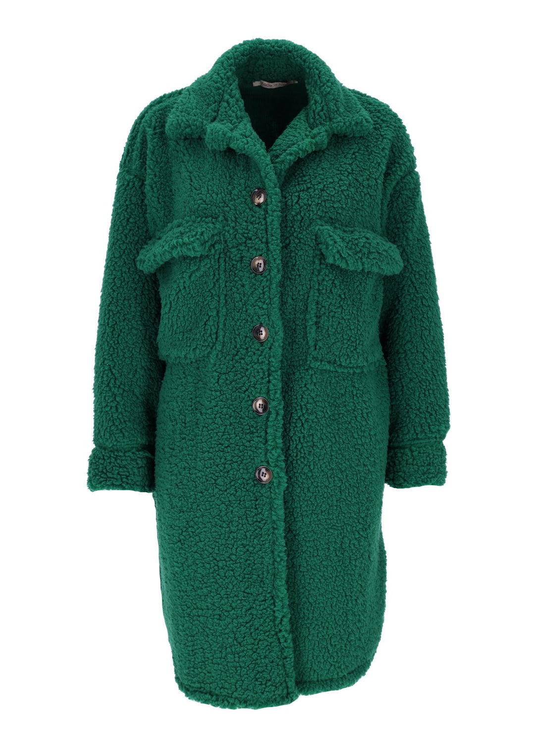 Damen Teddy Blusenjacke mit Stehkragen und Brusttaschen – Verde Gucci/Grün