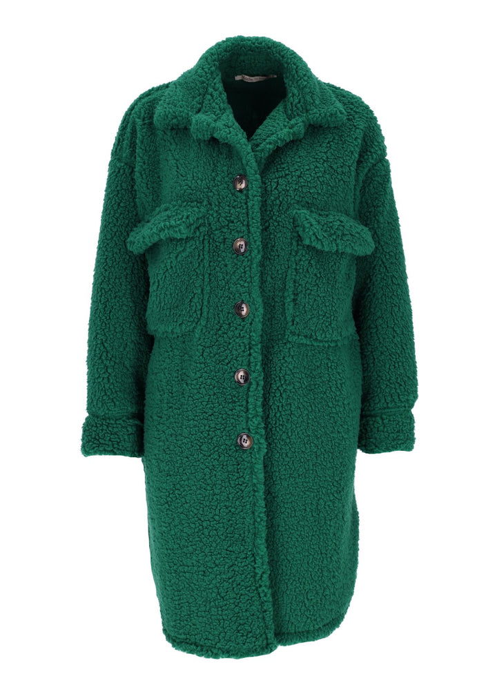 Damen Teddy Blusenjacke mit Stehkragen und Brusttaschen – Verde Gucci/Grün