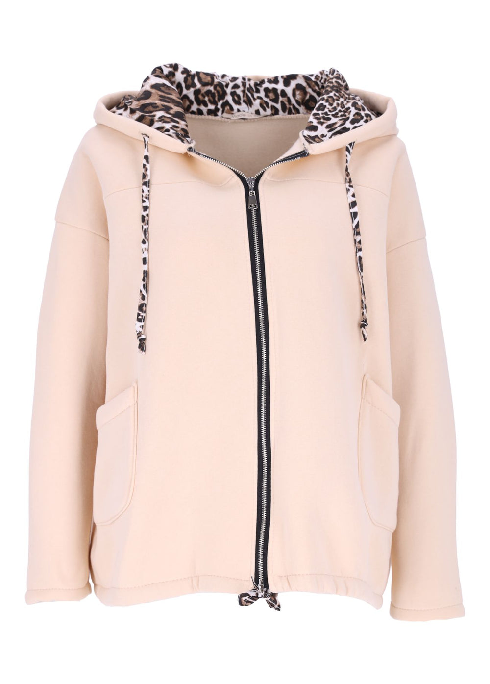 Damen Sweatjacke mit Leo-Details – Beige