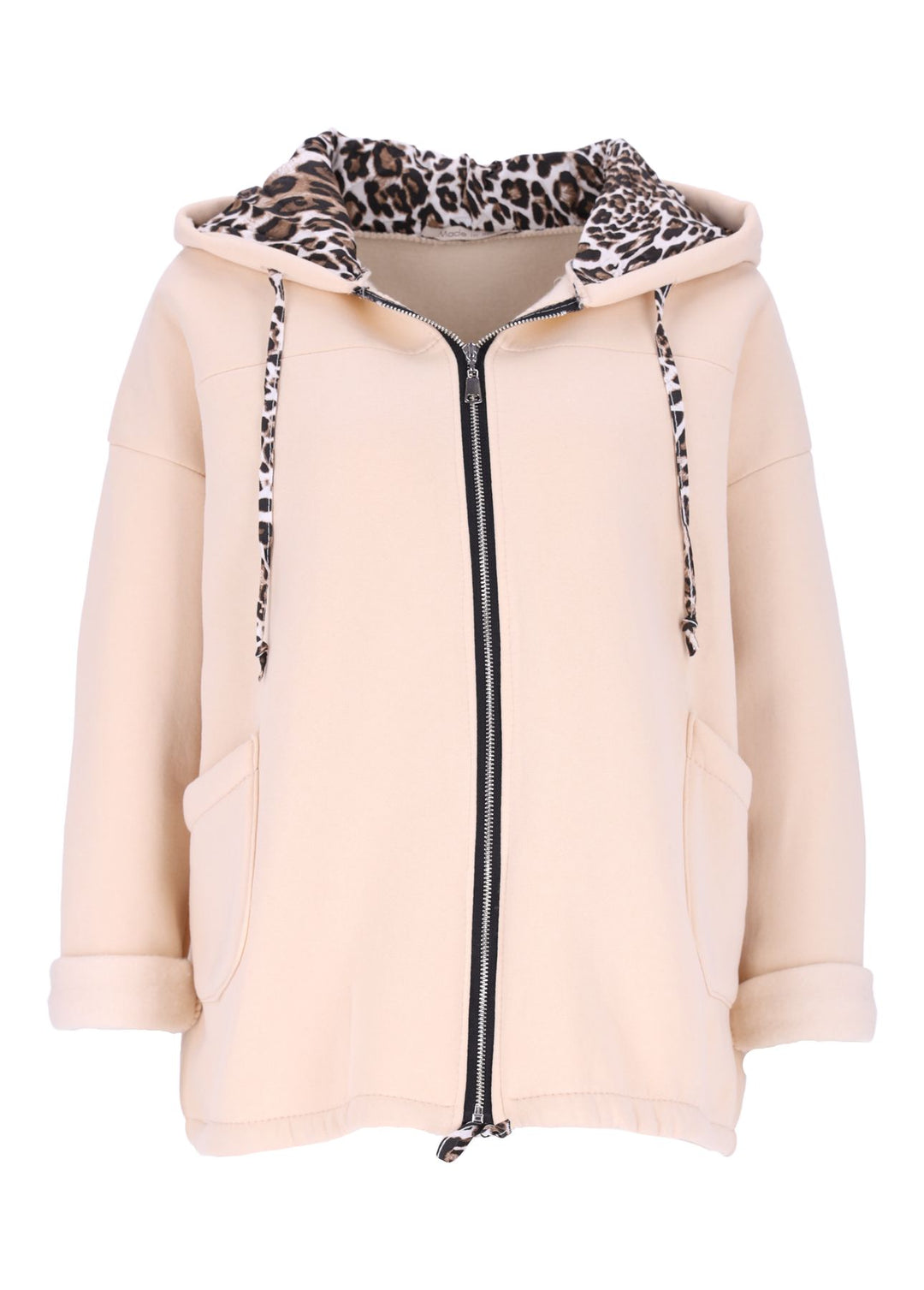 Damen Sweatjacke mit Leo-Details – Beige